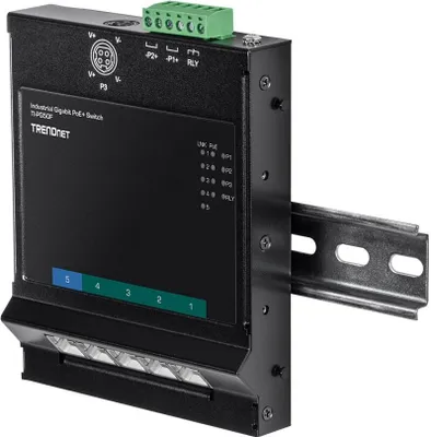 Produktbild von TRENDnet 5-Port Industrieller Gigabit PoE+ DIN-Rail-Switch