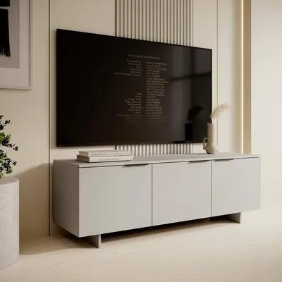 Image de Matenan - Meuble TV, 150x42x55h cm Beige, une étagère
