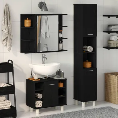 Immagine prodotto di Maison Exclusive - Set di mobili da bagno 3 pezzi Nero 30 x 30 x 179,5 cm