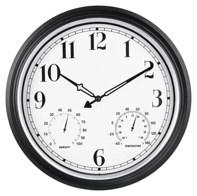 Zdjęcie produktu dla IvoQ Duży wodoodporny zegar ścienny 40 cm – retro zegar zewnętrzny – cichy – z temperaturą i higrometrem – do wnętrz i na zewnątrz