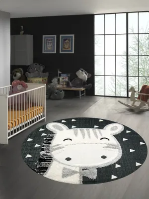 Produktbild von Kinderzimmer 3D Optik Pferd creme grau schwarz Größe - 160 cm Rund
