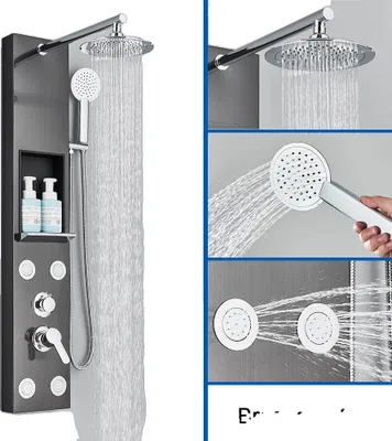 Produktbild von Duschpaneel, Einhebelsteuerung, Massagedüsen, schwarz 7001