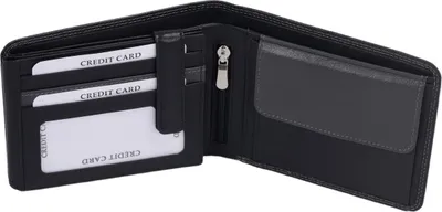 Produktbild von Herrenbörse Herren Geldbörse Leder querformat, schwarz/grau  12,5x9,5x2,5cm