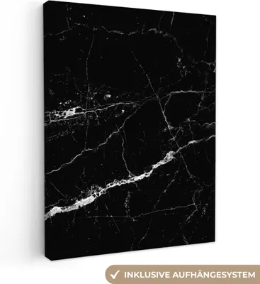 Produktbild von MuchoWow® - Leinwandbilder - Marmoroptik - Schwarz - Luxus, Wandbild, Wanddeko Bilder Wohnzimmer, 30x40 cm