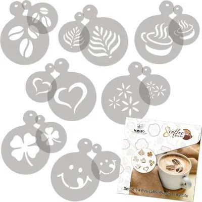 Produktbild von Kaffee Schablonen und Kekse Dekoration 14 Stück 7x7 cm und 11x11 cm, Wiederverwendbare Plastik Backen Vorlage, Kaffee, DIY