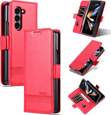 Immagine prodotto di Custodia in pelle per Samsung Galaxy Z Fold6, custodia pieghevole a portafoglio con chiusura magnetica e supporto Rosa
