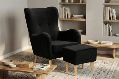 Image de Fauteuil de relaxation Roland avec repose-pieds, couleur noir – confort ergonomique et design intemporel