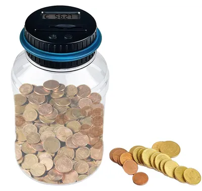 Sparbüchse digital 1,8 l mit LCD-Display Münzzähler transparent