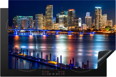 Produktbild von KitchenYeah© Herdabdeckplatte Skyline - Miami - Amerika , 80x52cm, Küche Deko, Glaskeramikkochfeld Herdabdeckung, Abdeckplatte fùr Kochfeld