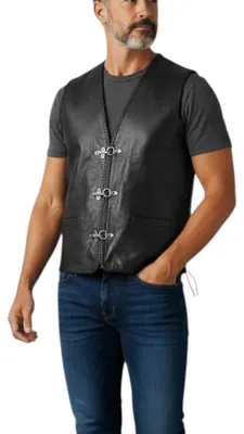 Produktbild von Biker Weste Herren Leder Karabiner Schnürweste Mos – M