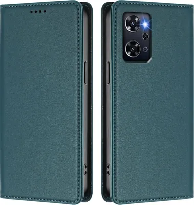 Image de Etui en cuir pour Oppo Reno9 A, étui magnétique en cuirPolyuréthaneavec support Vert