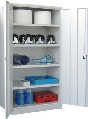 Produktbild von Schwerlastschrank - Vollblechtüren - 4 Böden - 1.950x1.040x630 mm (HxBxT) - lichtblau/reinorange