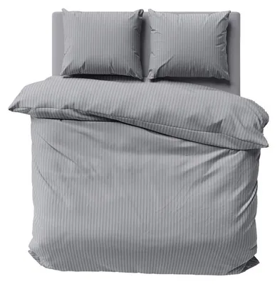 Produktbild von Satin Bettwäsche Set 160x200 Glatt Gestreift Premium Grau