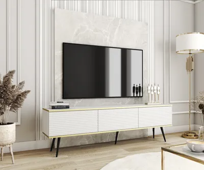 Produktbild von TV-Schrank im modernen Design mit Push-to-Open-Türen, weiße Oberfläche