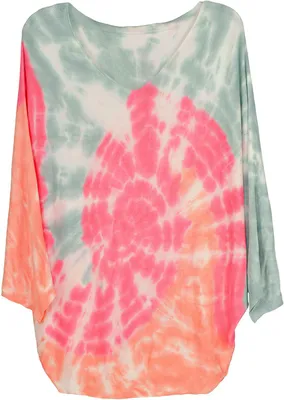 Produktbild von styleBREAKER Damen Feinstrick Poncho mit Batik Muster, 3/4 Ärmel, V-Ausschnitt, sommerlich leicht, Einheitsgröße 08010079
