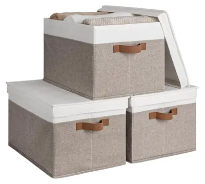 Aufbewahrungsboxen mit Deckel, 3er-Set, faltbar, braun/weiß