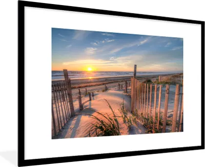 Produktbild von MuchoWow® MuchoWow® Gerahmtes Poster Strand - Meer - Düne - Sonnenuntergang - Landschaft 90x60 cm - Poster mit zchwarzem Bilderrahmen - Wanddekoration - Fotos