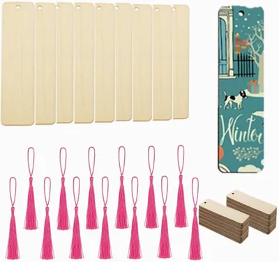 Produktbild von Holz Lesezeichen Set 100 Stück, 50 Leere Lesezeichen, 50 Bunte Quasten, für Basteln