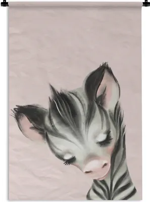 Produktbild von MuchoWow® Wandteppich Wandbehang Zebra - Rosa - Pastell 120x180 cm Tapisserie Dekoration Wandtuch - Schlafzimmer - Dekorationen für das Haus