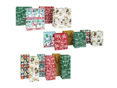 Produktbild von 16 Geschenktüten Weihnachten 3 Größen mit Grußanhänger Flaschen Geschenktaschen NEU