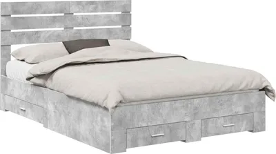 Produktbild von vidaXL Bettrahmen mit Schubladen Betongrau 140 x 200 cm Holzwerkstoff