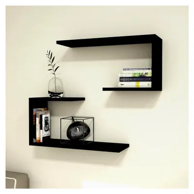 Produktbild von Wandregal Årslev 2er Set Wandboard für Wohnzimmer, Schlafzimmer, Küche 27 x 60 x 20 cm Schweberegal Schwarz