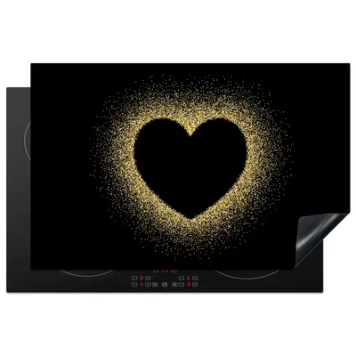 Produktbild von KitchenYeah© Herdabdeckplatte Herz - Gold - Schwarz , 81x52cm, Küche Deko, Glaskeramikkochfeld Herdabdeckung, Abdeckplatte fùr Kochfeld