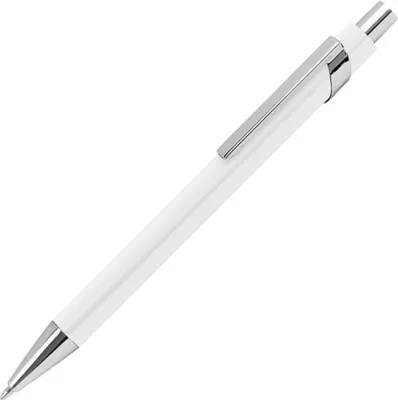 Produktbild von 10 Kugelschreiber aus Metall mit silbernen Applikationen / Farbe: weiß