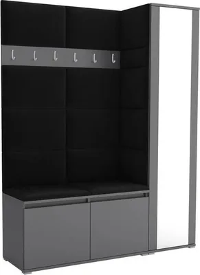 Produktbild von Garderoben-Set Noris VII mit Spiegel, gepolsterte Garderobe 145 cm, Flurmöbel mit Wandpaneelen, Schuhtruhen und Stauraum (Farbe: Anthrazit + Trinity 16)
