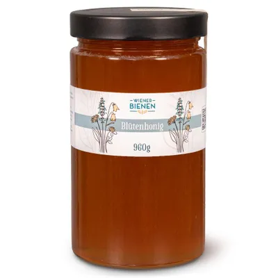 Produktbild von WienerBienen Blütenhonig, Honig aus eigener Imkerei, 960g Glas, Naturbelassen und ohne Zusatzstoffe, Hergestellt in Österreich