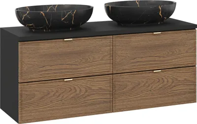 Image de Armoire De Salle De Bain 120 Cm Avec Lavabos Noirs Et Plan De Travail