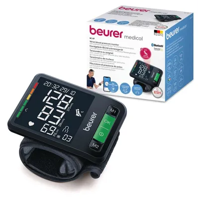 Produktbild von Beurer BC 87 Handgelenk-Blutdruckmessgerät mit App-Anbindung, klinisch validiert, XL-Display, Ruheindikator, Inflation-Technology, farbigem Risiko-Ind