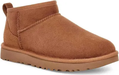 A single brown UGG boot is shown from a side angle against a white background.