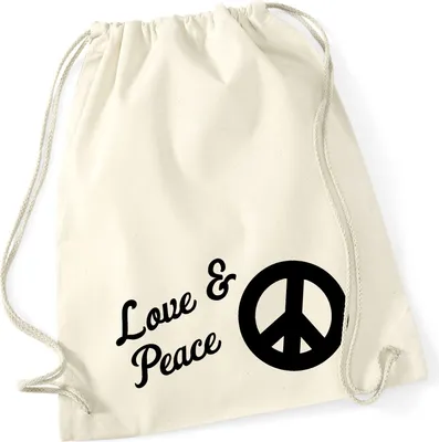 Produktbild von Huuraa Turnbeutel Love & Peace 12 Liter Natural Baumwolle Rucksack Geschenkidee