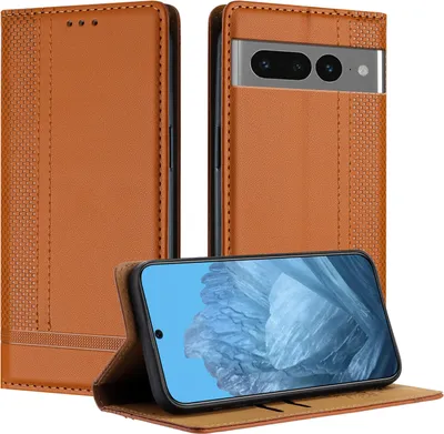 Produktbild von Handyhülle für Google Pixel 7 Pro Leder Flip Klappbare Schutzhülle mit Standfunktion Braun