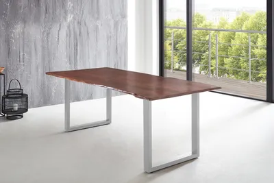 Produktbild von Esstisch Baumkante massiv Akazie nussbaum 240 x 100 U-Gestell silber LUBIN