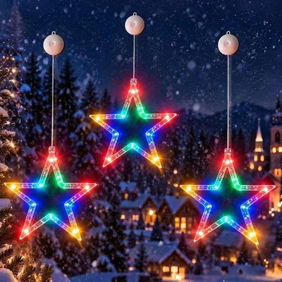 Productafbeelding van led-sterren 3 stuks - 10 leds - RGB lichtketting - kerstdecoratie voor ramen