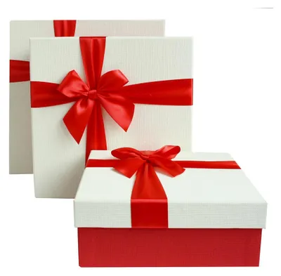 Immagine prodotto di Set di 3 scatole regalo, rosse con coperchio bianco