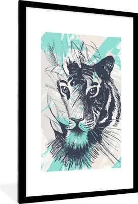 Produktbild von MuchoWow® MuchoWow® Gerahmtes Poster Tiger - Abstrakt - Weiß 60x90 cm - Poster mit zchwarzem Bilderrahmen - Dekoration - Wandposter Wohnzimmer - Hochwertig