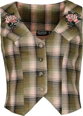 Produktbild von Voodoo Vixen Weste Damen Plaid Flower Embroidered Western Vest grün/rosa XS