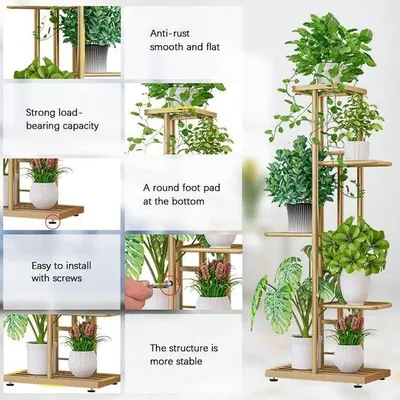 Productafbeelding van Goudkleurige metalen plantenbak met 5 niveaus - geschikt voor bloemen en planten - voor binnen- en buitengebruik - balkon, tuin - metaal