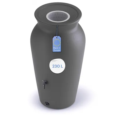 Produktbild von YourCasa Regentonne 120-230 Liter [DropCatcher] mit Filterkorb & Wasserhahn - Regenfass Frostsicher Kunststoff - Regenwassertonne (Anthrazit, 230L)