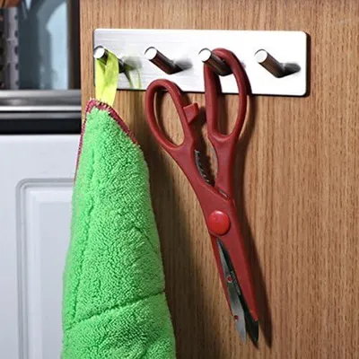 Imagen del producto de Ganchos autoadhesivos para pared, ganchos adhesivos para colgar en la pared, ganchos de acero inoxidable para colgar en la pared, soporte para toallas de cocina sin necesidad de taladro (4 ganchos, 18 cm)