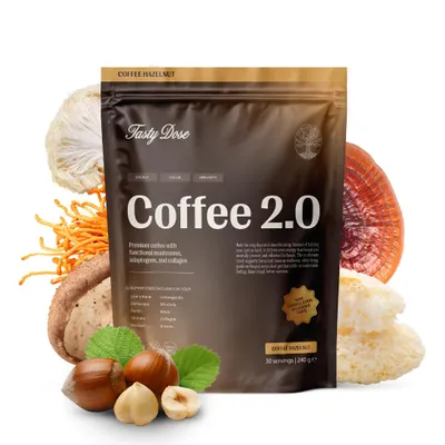 Produktbild von Tasty Dose's Coffee 2.0. Pilzkaffee - Haselnuss, 7 Vitalpilze & Ashwagandha, instant (240 g, 30 Portionen)