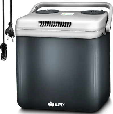 Produktbild von tillvex Kühlbox elektrisch 32L Grau | Mini-Kühlschrank 230 V und 12 V für KFZ Auto Camping | kühlt & wärmt | ECO-Modus