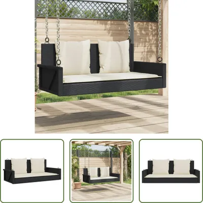 Produktbild von The Living Store Hängebank mit Kissen Schwarz 119x56x48 cm Poly Rattan