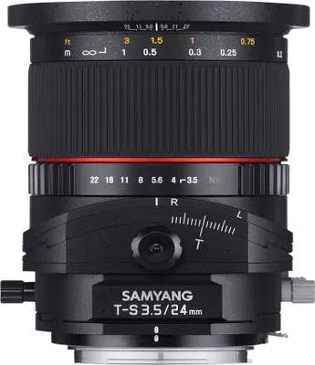 Produktbild von Samyang 24mm F3,5 Tilt-Shift-Objektiv kompatibel mit Sony A, Kameraobjektiv für DSLR mit Tilt und Shift Funktion, Weitwinkelobjektiv manuelle Steuerung von Schärfe und Blende