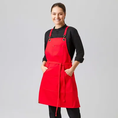 Produktbild von Latzschürze B 70 x L 80 cm, rot : rot : 65% Polyester 35% Baumwolle