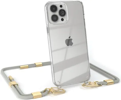 Produktbild von EAZY CASE Handykette für Apple iPhone 13 Pro Max, Transparente Silikonhülle mit Band, Clear Case, abnehmbar in  Beige