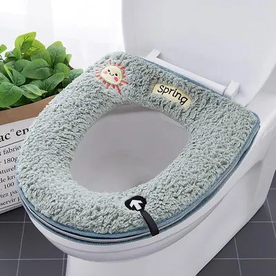 Produktbild von 2er Set Universal Weich Warm Toilettensitzkissen mit Aufhängeschlaufe, grün